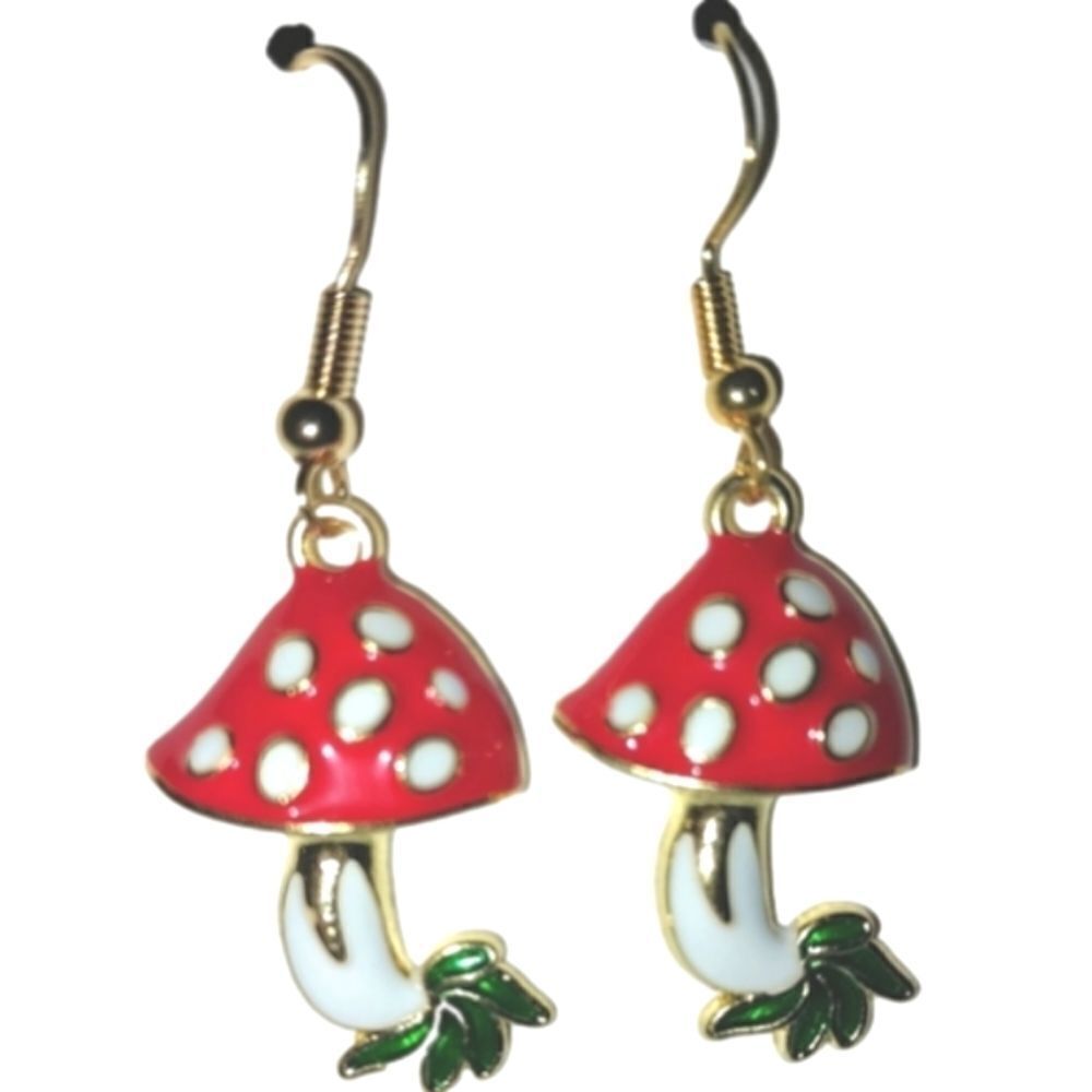 Red Super Cute Mushroom Dangle Earrings - Picture 1 of 7